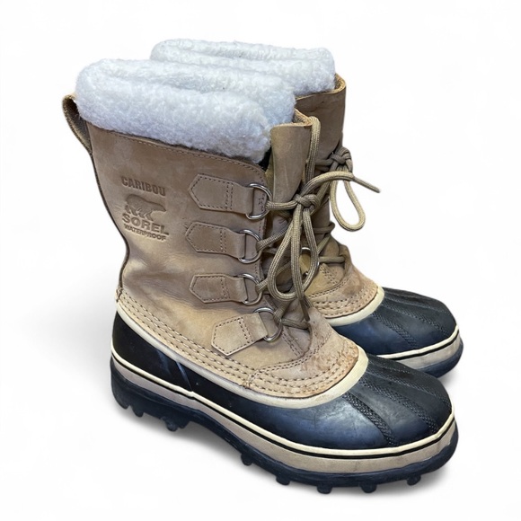 Sorel Shoes - Sorel Caribou Boots Women 6.5 Tan Leather Black Waterproof Insulated Winter Snow